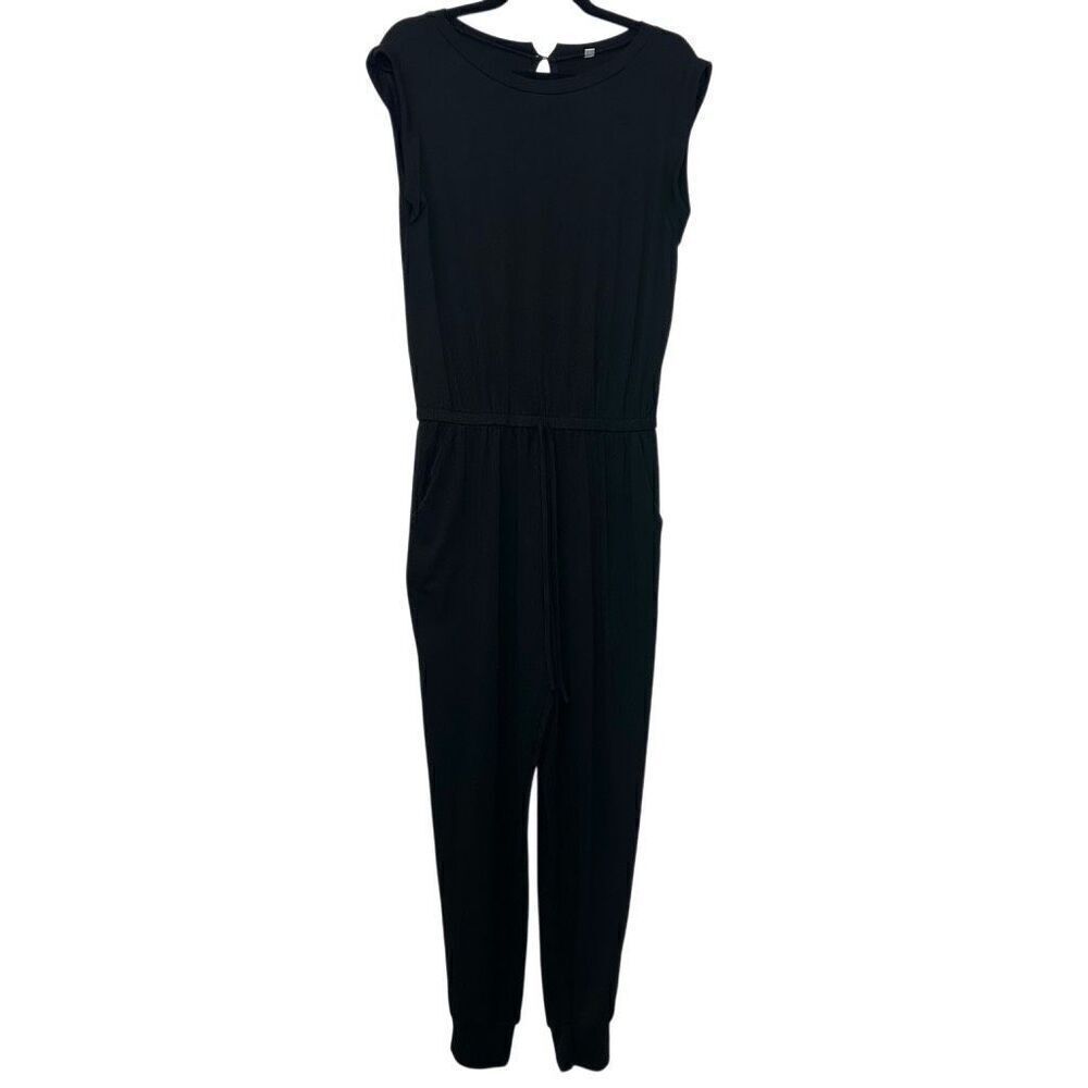 Nordstrom Rack Drawstring Cap Sleeve Keyhole Back Jogger Jumpsuit Black Medium